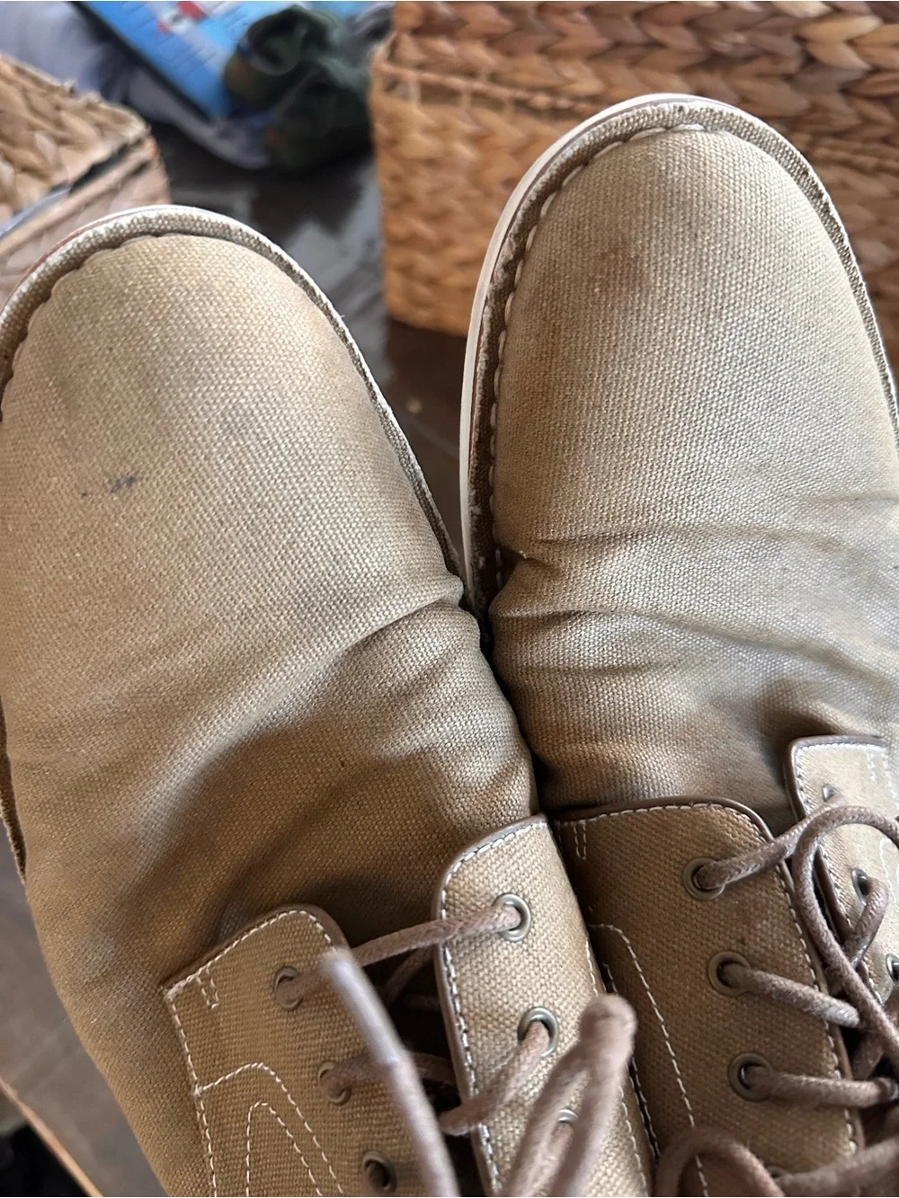 John Varvatos Men’s Tan Canvas Derby Shoes